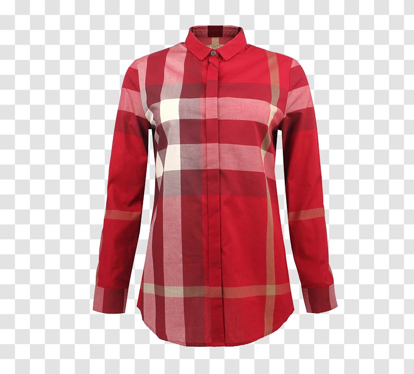 T-shirt Burberry Tartan Clothing - Blue - Ms. Plaid Red Shirt Front Transparent PNG