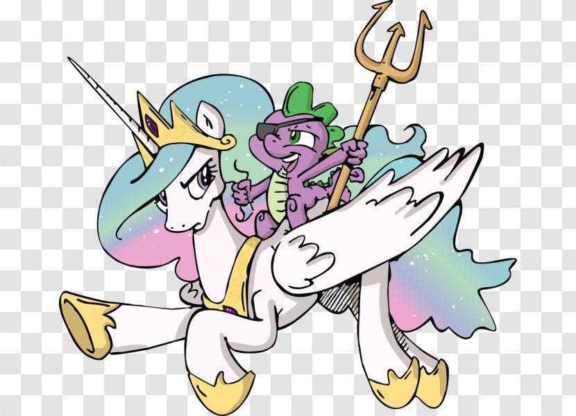 Riding Pony Princess Celestia Canterlot Clip Art - Cartoon - Spike Transparent PNG