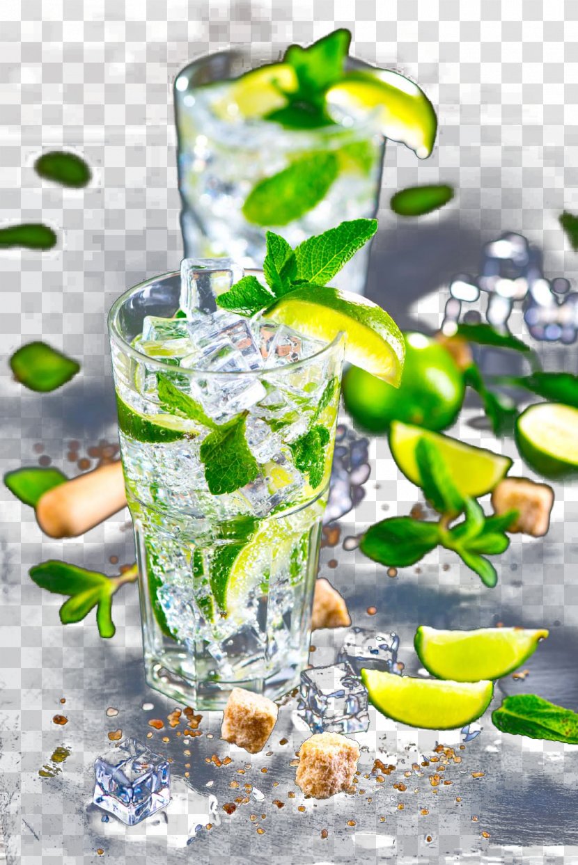 Mojito Cocktail Garnish Gin And Tonic Vodka - Nonalcoholic Drink - Lemon Ice Cubes Transparent PNG