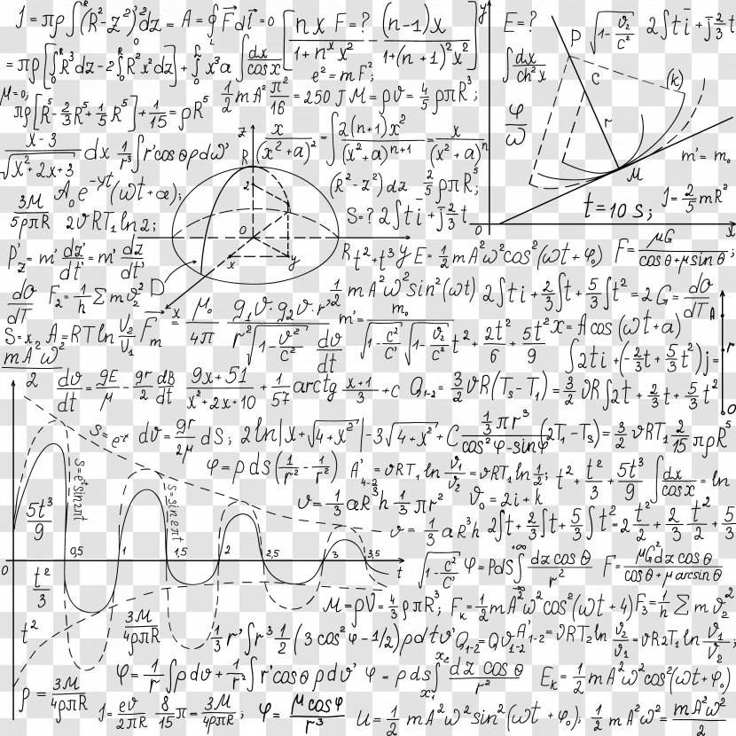 Mathematics Euclidean Vector Formula Paper - Black And White - Math Various Formulas Transparent PNG
