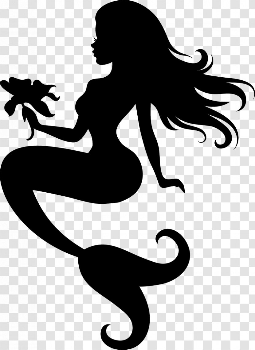 Mermaid Drawing - Silhouette - Blackandwhite Temporary Tattoo Transparent PNG