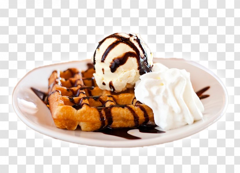 Sundae Belgian Waffle Dame Blanche Ice Cream - Meal Transparent PNG