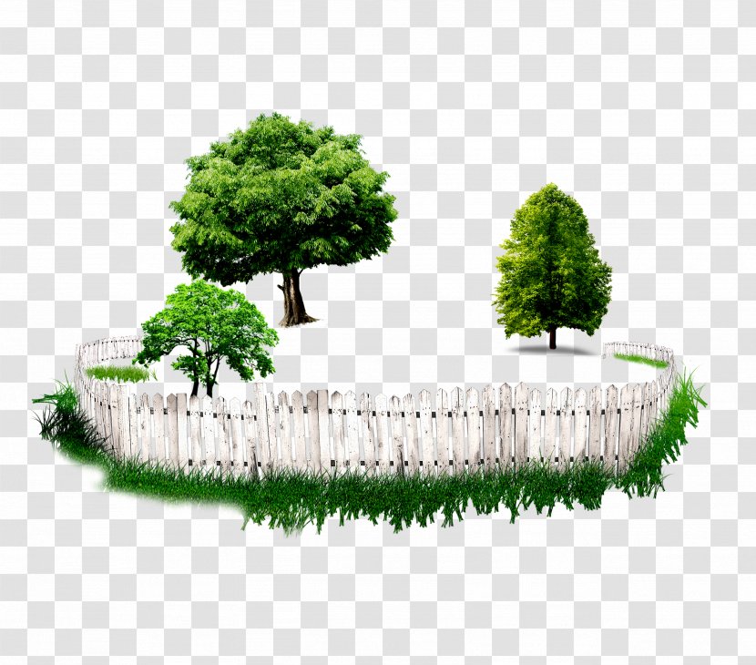 Tree Garden Fence Flowerpot Transparent PNG