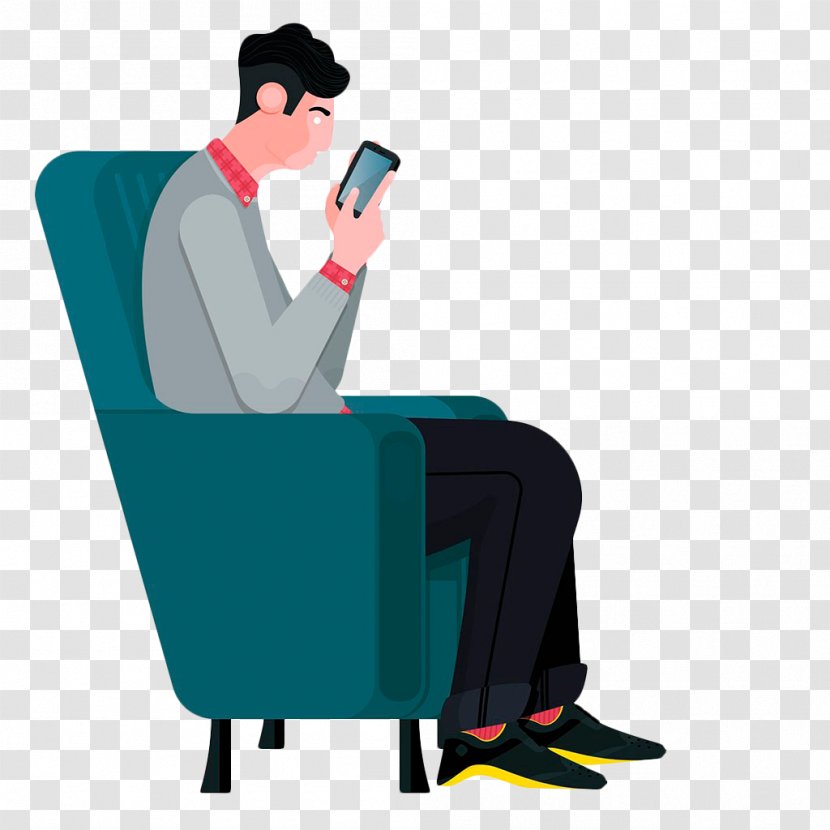 Graphic Design Cartoon Illustration - Shoulder - The Man Sitting On Sofa Playing Cell Phone Transparent PNG