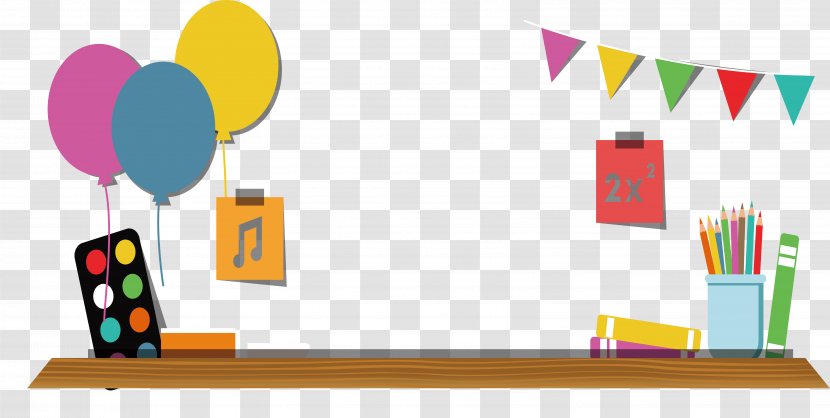 Table Balloon Clip Art - Color - Balloons And Bunting On The Desks Transparent PNG