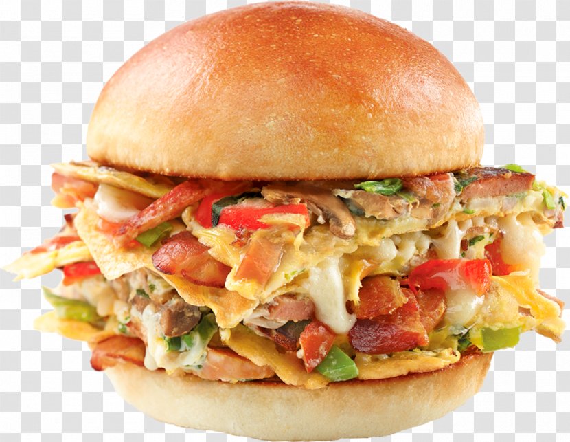 Breakfast Sandwich Hamburger Cheeseburger Omelette Chicken - Food Transparent PNG