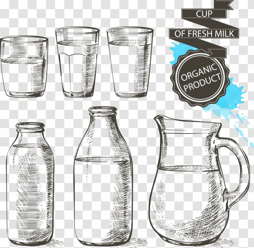 Milk Bottle Drawing Glass - Vector Ribbon And Transparent PNG