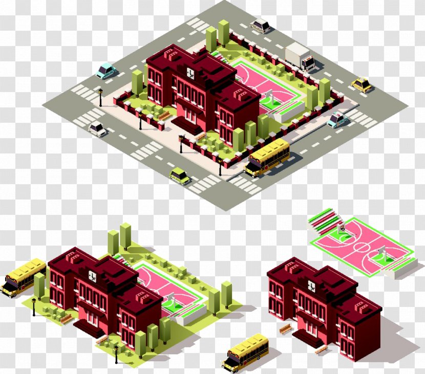 Low Poly School Illustration - Network Interface Controller - Dark Red Villa Design Transparent PNG