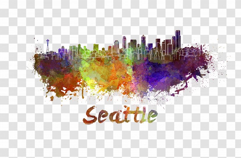 Seattle Watercolor Painting Skyline Stock Illustration - Color City Transparent PNG