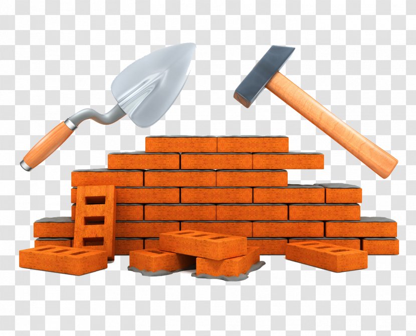 Architectural Engineering Building Material Tool Construction Worker - Orange - Brick Hammer Shovel Transparent PNG