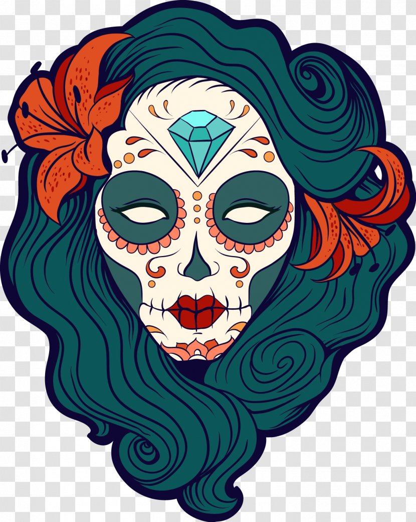 United States Calavera Day Of The Dead Sticker Decal - Woman - Safflower Skull Makeup Transparent PNG