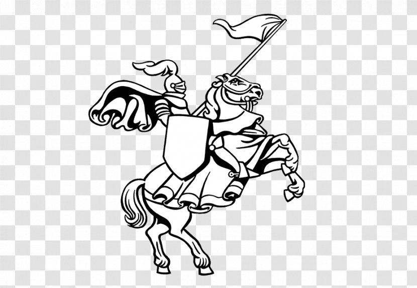 Horse Crusades Stallion Knight Rearing - Line Drawing Horses Transparent PNG