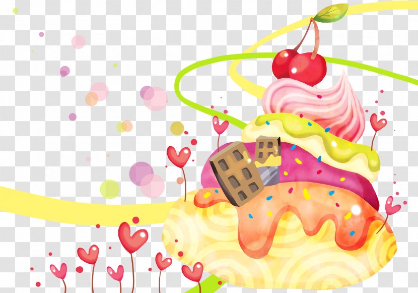 Ice Cream Torte Dessert Animation Desktop Wallpaper - Cartoon Hand-drawn Background Transparent PNG