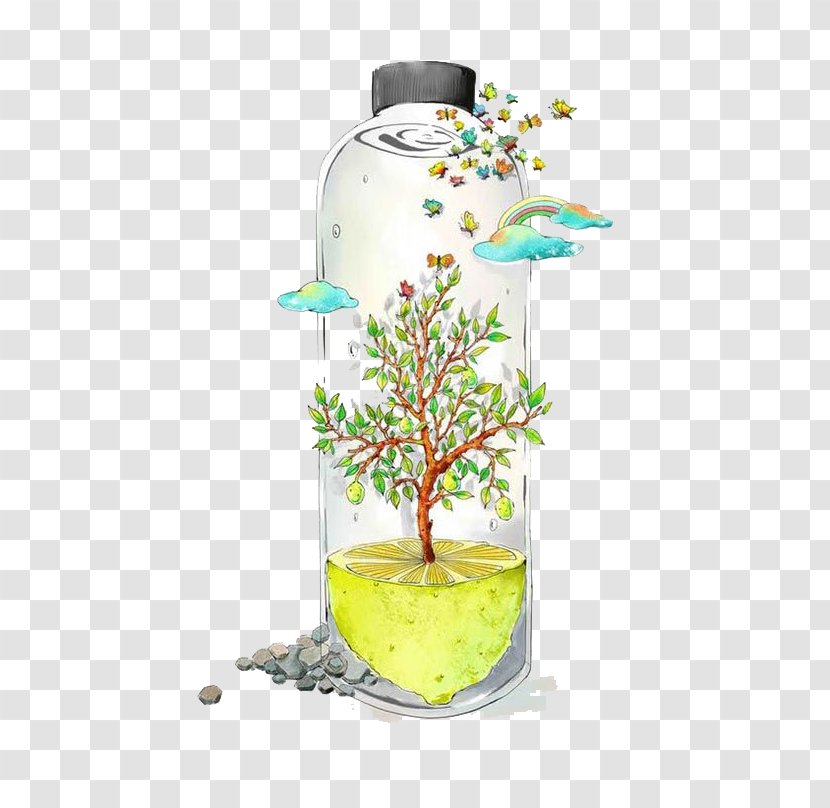 Bottle Painting Fukei Illustration - Water Glass Transparent PNG