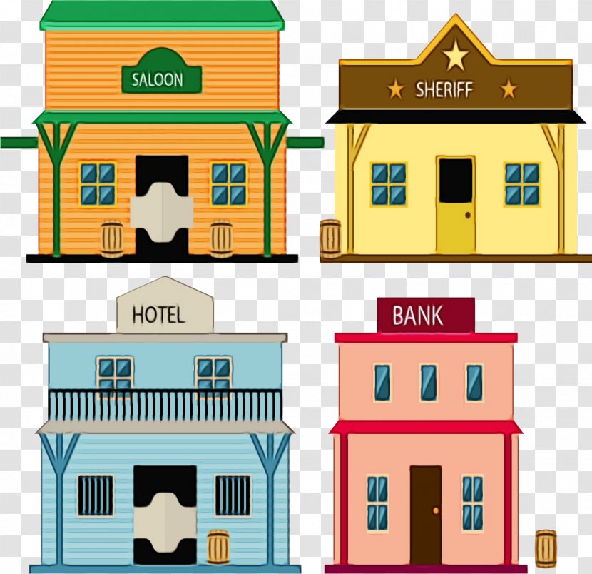 House Dollhouse Clip Art Architecture Facade - Watercolor - Home Building Transparent PNG