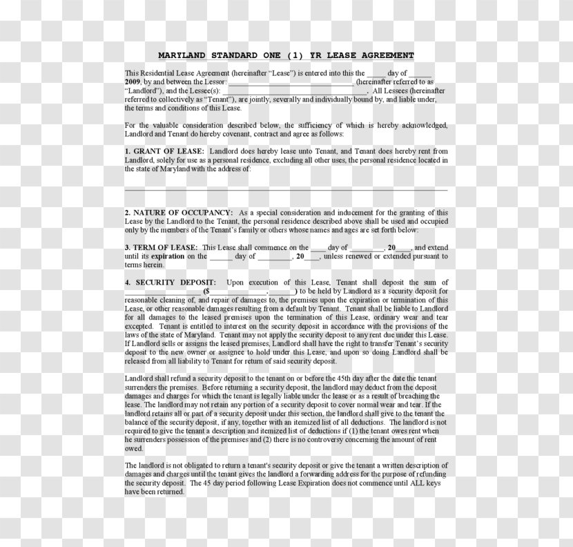 Lease Rental Agreement Contract Template Renting - Document - Apartment Transparent PNG