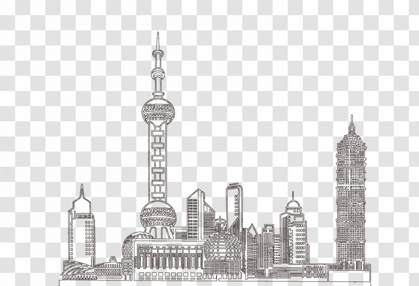 Oriental Pearl Tower The Bund Jin Mao China Pavilion At Expo 2010 - Monochrome Photography - Shanghai TV Transparent PNG