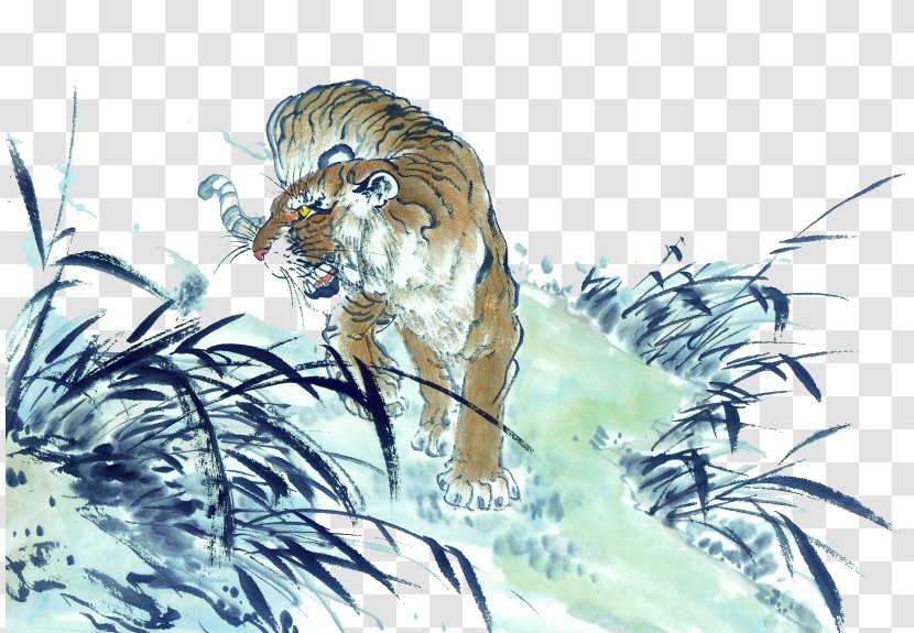 Tiger Ink Wash Painting Chinese Transparent PNG