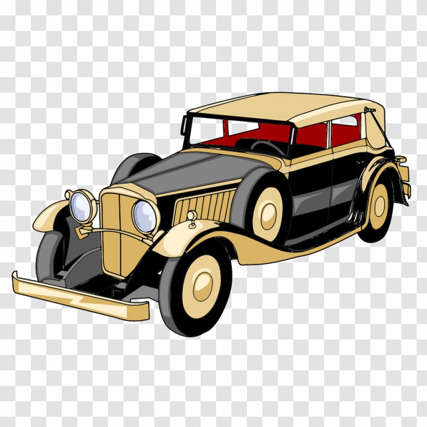 Sports Car Cartoon Illustration - Painted Yellow Vintage Transparent PNG