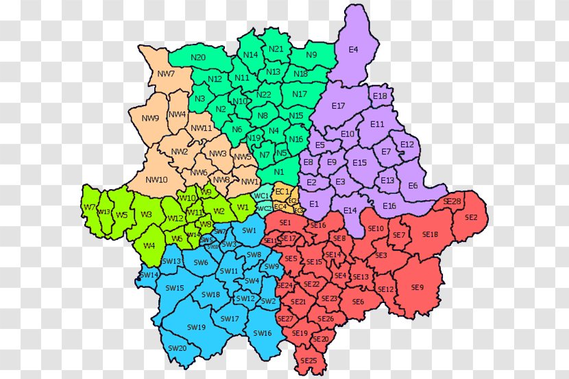 EC Postcode Area SW Map Postcodes In The United Kingdom Postal Code - London Transparent PNG