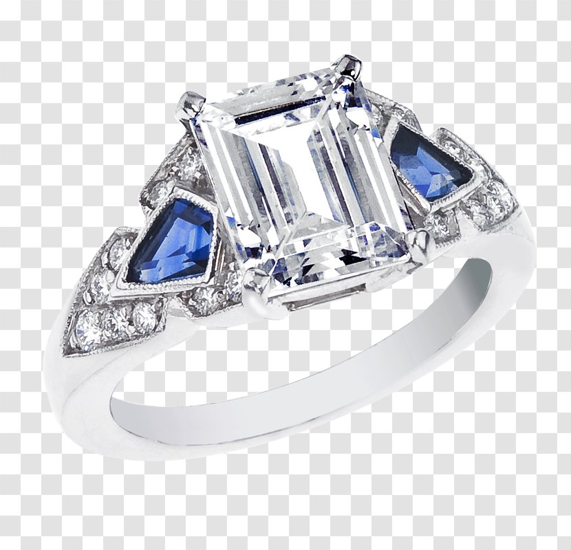 Sapphire Engagement Ring Art Deco Diamond Cut - Wedding - Processing Jewelry Transparent PNG