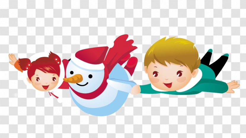 Cartoon Child Cuteness Illustration - Watercolor - Kids And Snowman Transparent PNG
