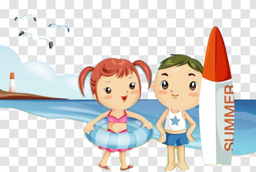 Cartoon Swimming Illustration - Poster - Cute Style Seaside Child Pattern Transparent PNG