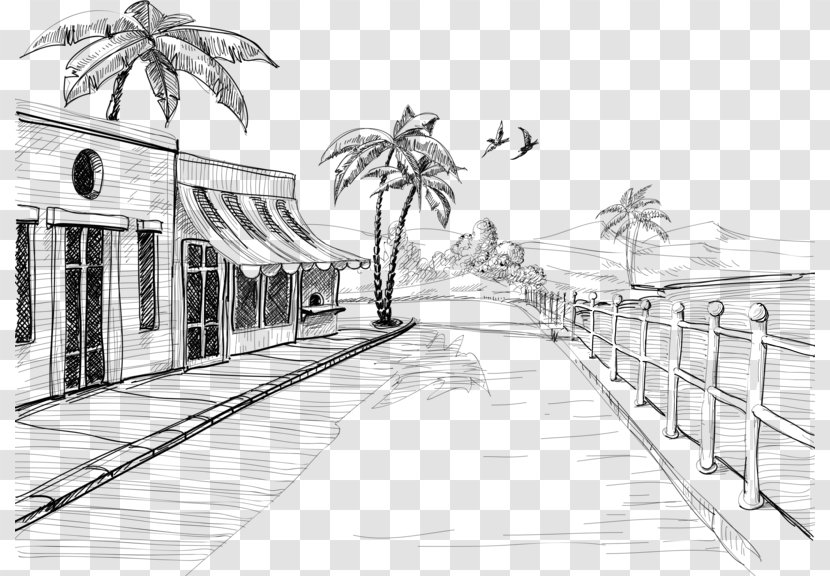 Street Drawing Sketch - Hand-painted Pier Transparent PNG
