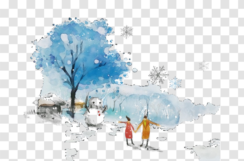Watercolor Paint Tree Winter Snow Transparent PNG