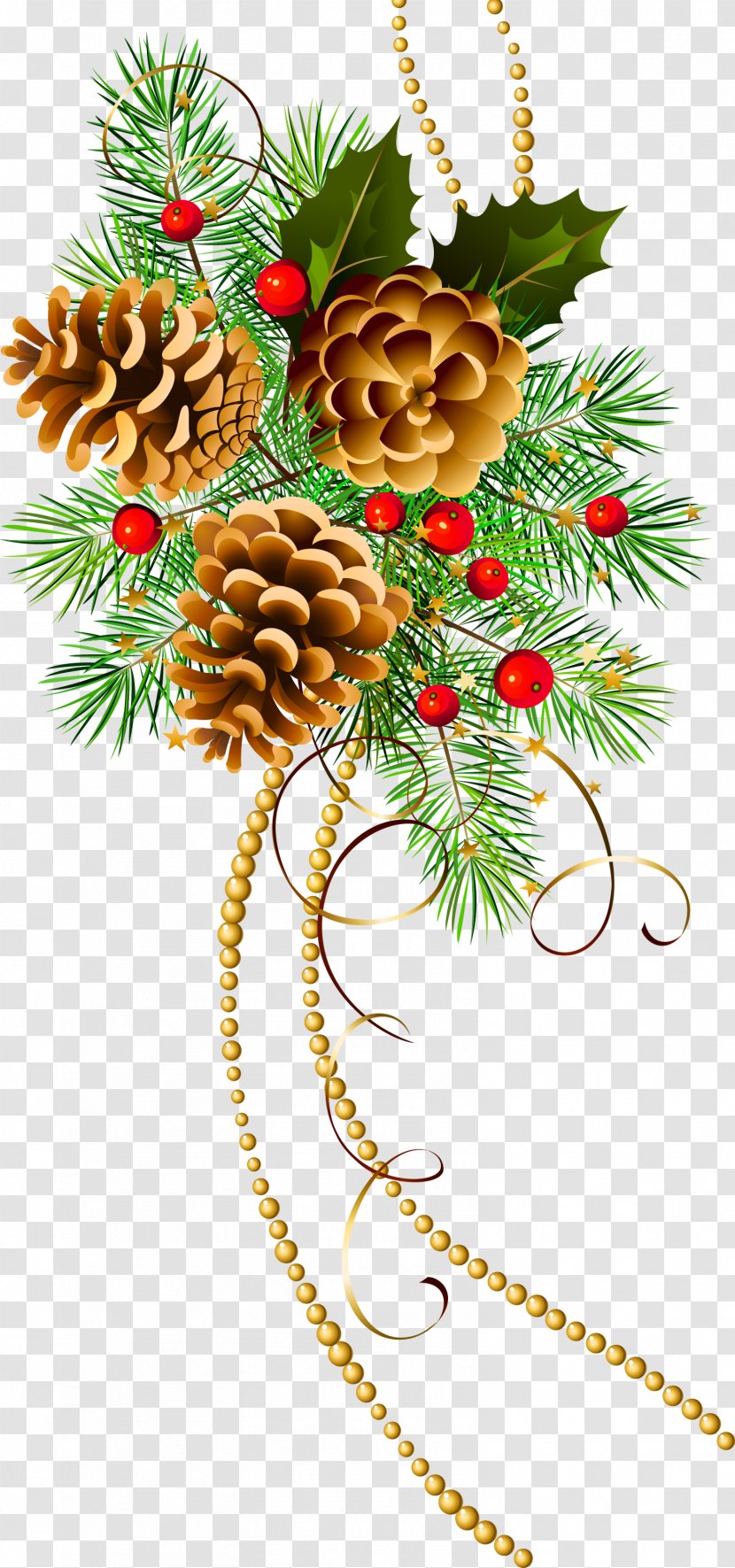 Christmas Decoration Ornament Tree Clip Art - Wreath - Three Cones With Pine Branch Clipart Transparent PNG