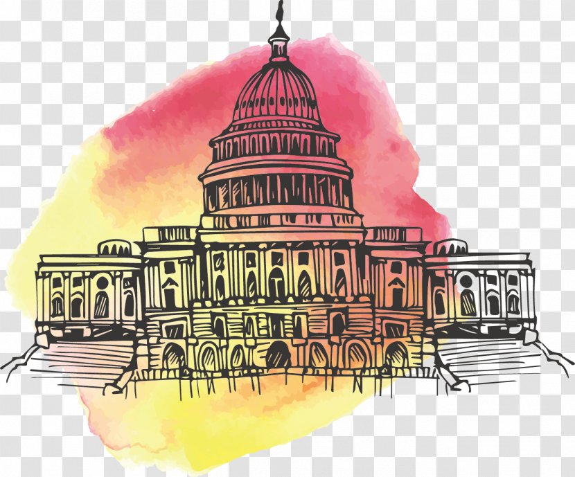 United States Watercolor Painting Architecture Facade Illustration - Landmark - American Landmarks Transparent PNG