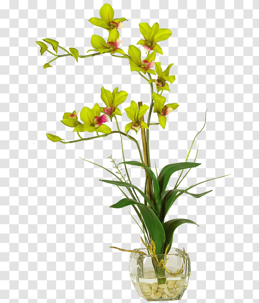 Vase Artificial Flower Dendrobium Floral Design - Silk Transparent PNG