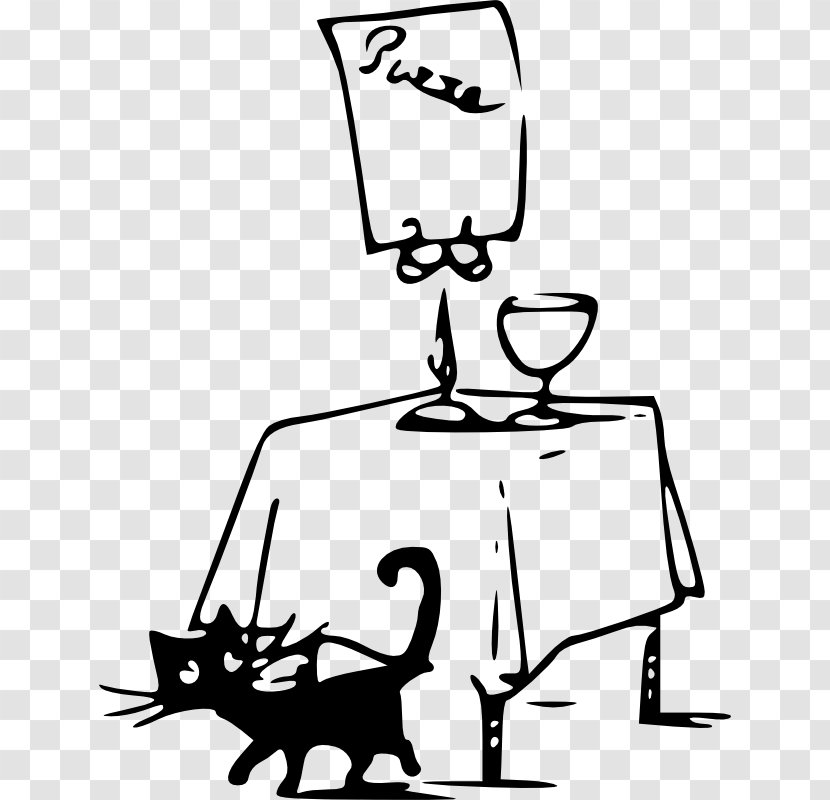 Cat Kitten Pizza Table Clip Art - Saver - Black And White Transparent PNG
