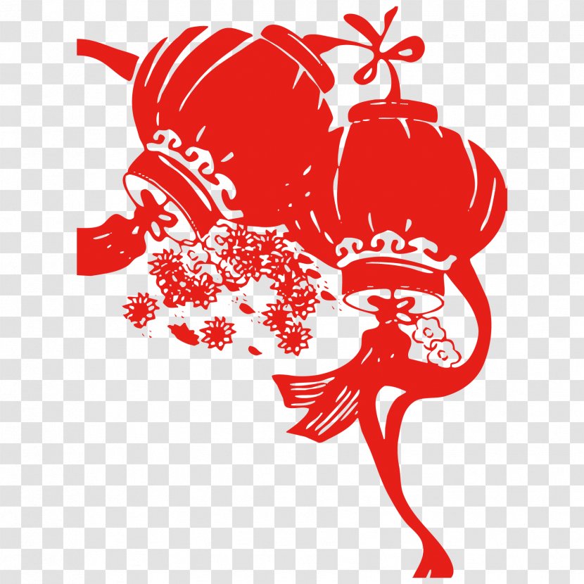 Chinese New Year Papercutting Paper Lantern Festival - Baterflay Button Transparent PNG