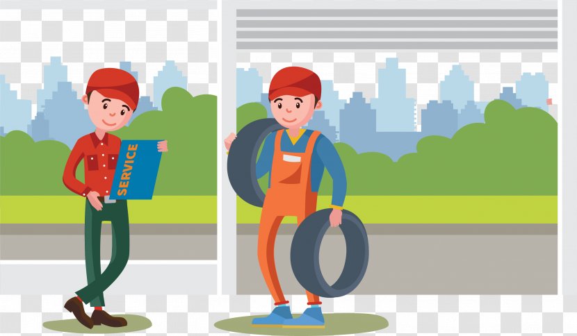 Cartoon Illustration - Green - Car Repair Boy Transparent PNG