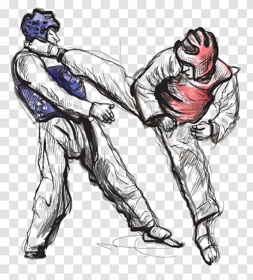 Taekwondo Drawing Stock Photography Illustration - Sparring - Hand-painted Fight Transparent PNG