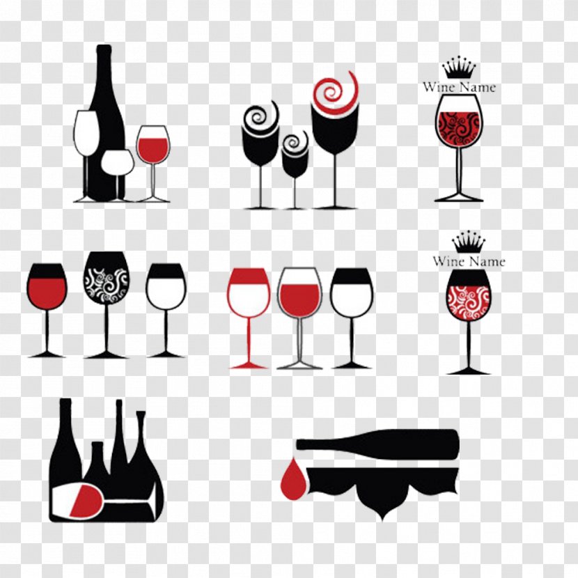 Red Wine Logo Icon - Glass And Bottle Design Transparent PNG