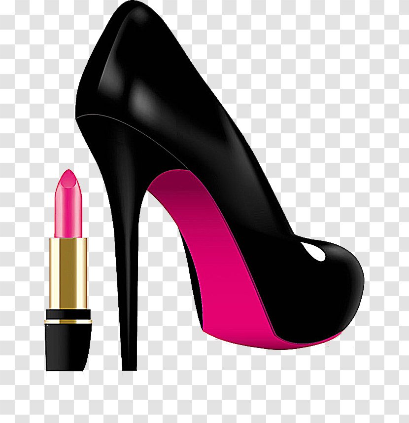 High-heeled Footwear Shoe Royalty-free - Royaltyfree - Black High Heels And Lipstick Transparent PNG