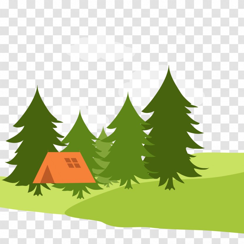 Cartoon Landscape Drawing - Forest Camping Vector Transparent PNG