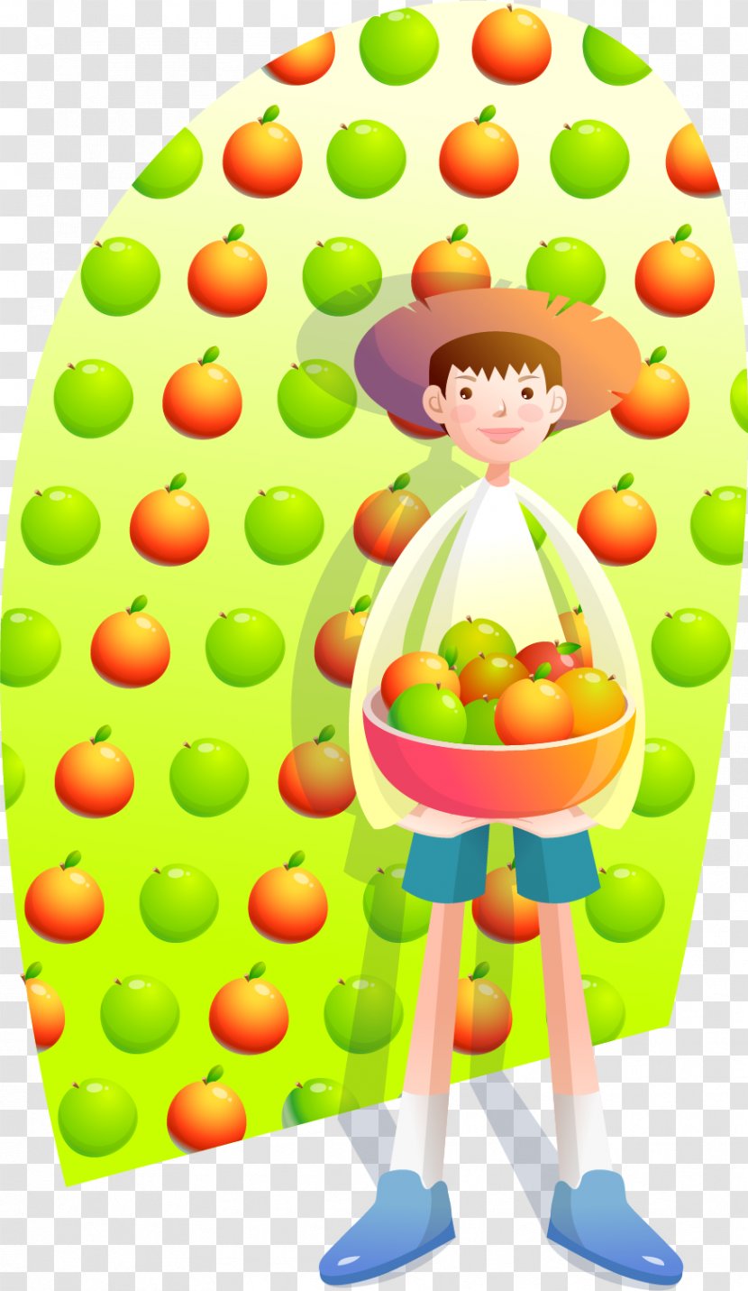 Illustration - Yellow - Vector Painted Boy Holding Fruit Transparent PNG