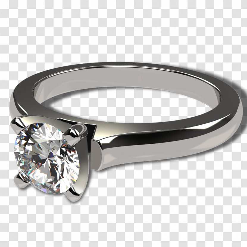 Engagement Ring Solitaire Moissanite - Silver Transparent PNG