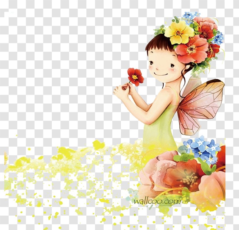 Cartoon High-definition Television Wallpaper - Heart - Flower Fairy Transparent PNG