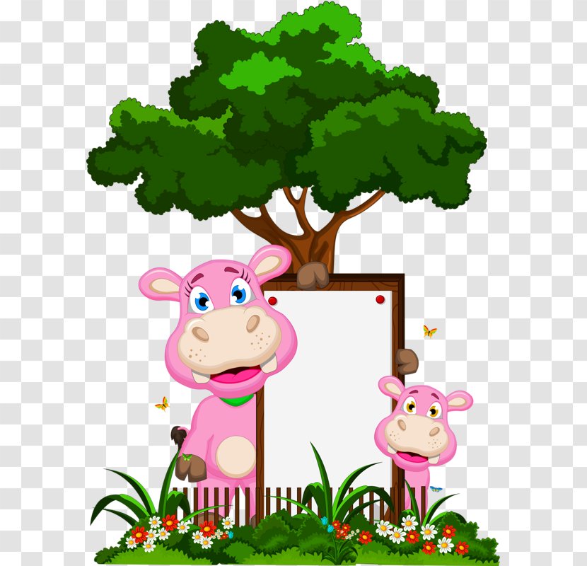 Cartoon Tree Drawing Clip Art - Mammal - Hippo Trees Transparent PNG