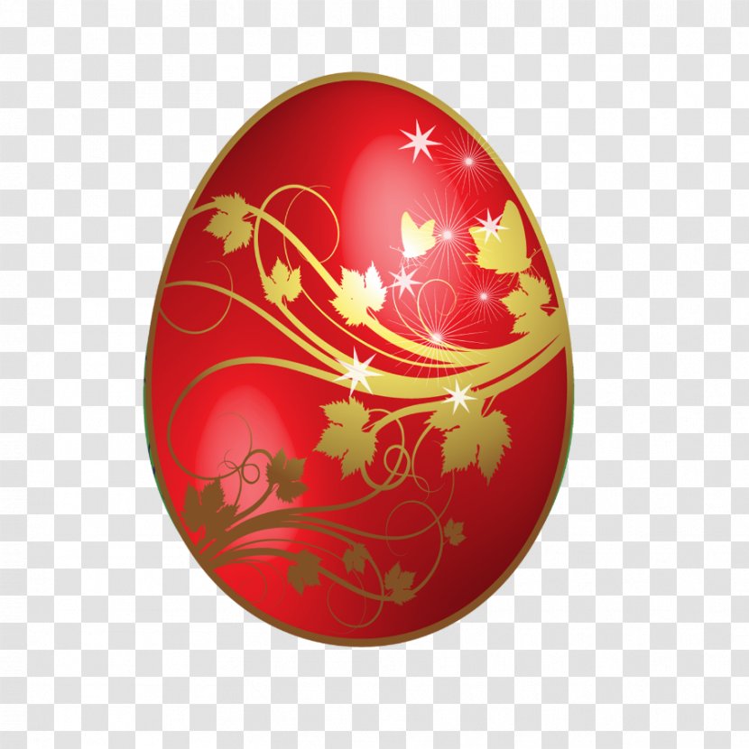 Red Easter Egg Clip Art - Large With Gold Flowers Ornaments Transparent PNG