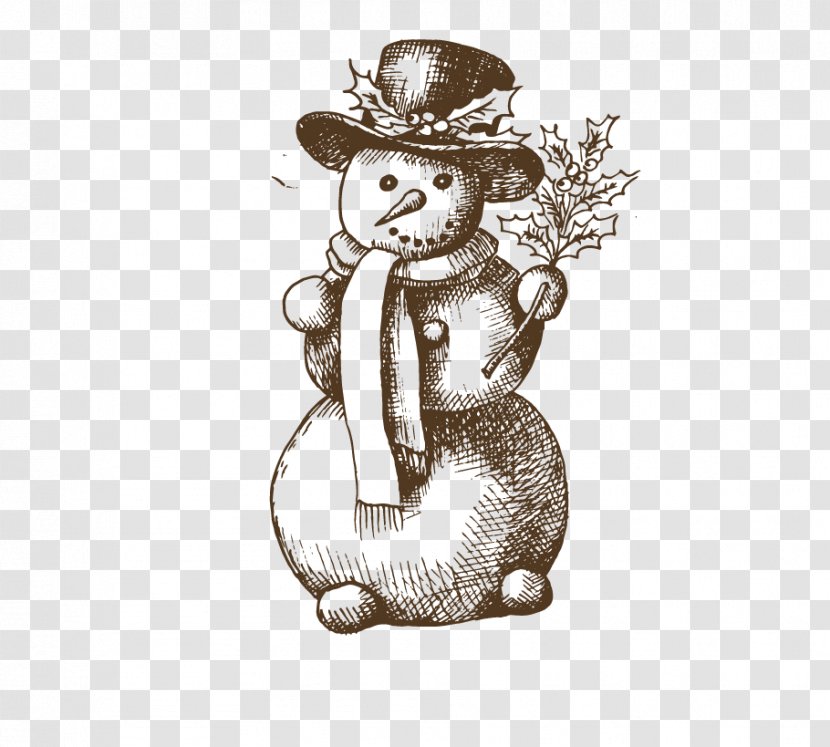 Snowman Christmas Drawing - Hand Drawn Transparent PNG