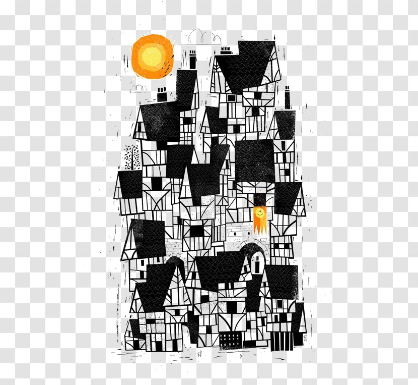 Black And White Cartoon House - Pattern - Illustration Transparent PNG