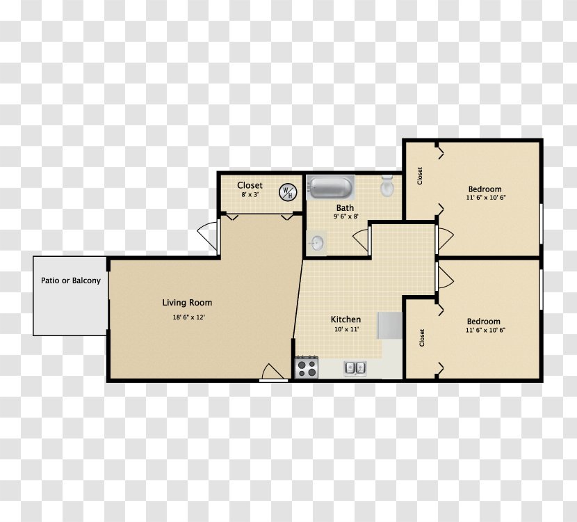 Greenbriar Apartments Floor Plan House Renting - Schematic - Bathroom Transparent PNG