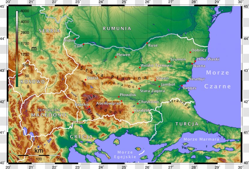 Bulgaria Germany Topographic Map World - Water Resources - Polish Transparent PNG