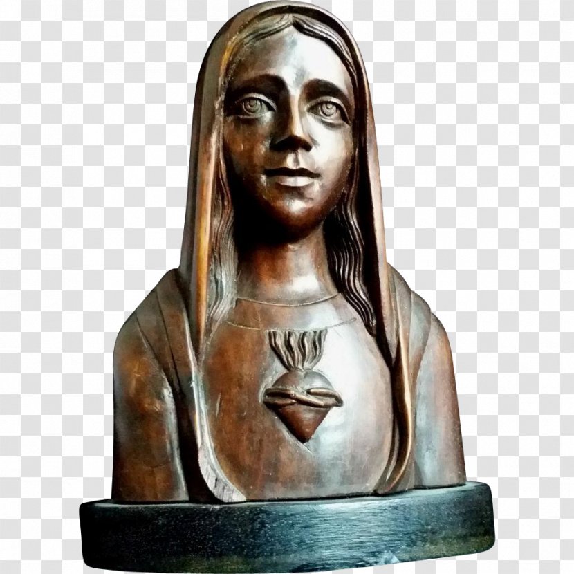 Bronze Sculpture Classical Bust - Immaculate Heart Of Mary Transparent PNG