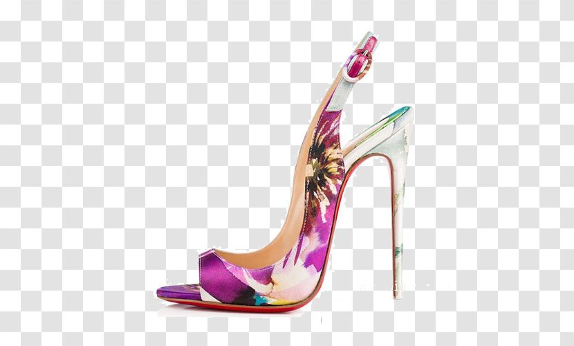 Court Shoe Slingback High-heeled Footwear Stiletto Heel - Christian Louboutin - Ultra-high Heels Purple Flowers Transparent PNG